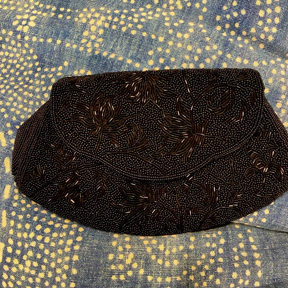 Vintage Beaded Clutch - Black Evening Bag